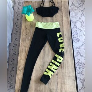 🖤PINK by Victorias Secret Neon & black Foldover Yoga Leggings